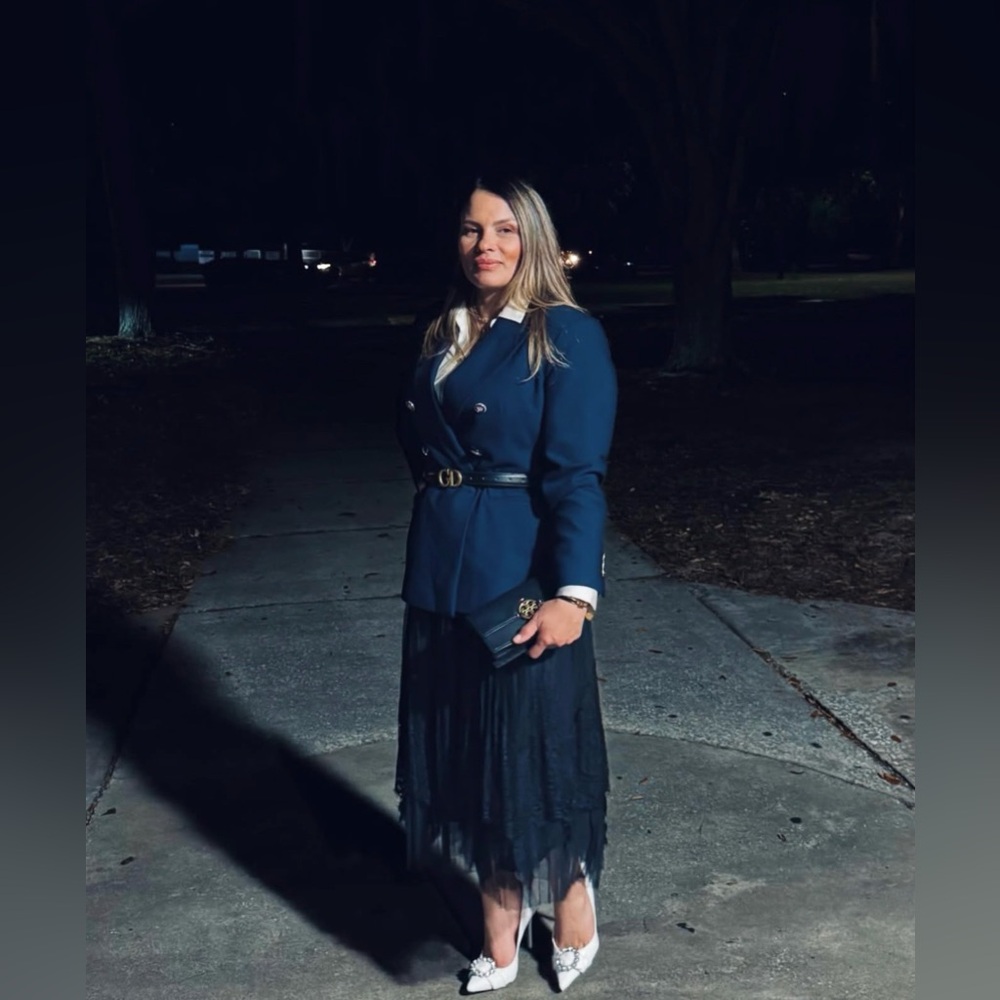 Zara Navy Blue Double-Breasted Blazer - Picture 3 of 14